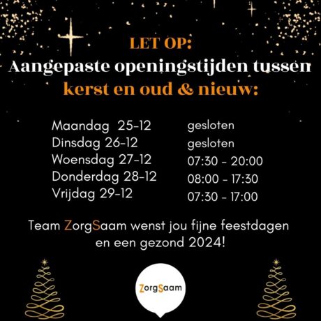 Aangepaste openingstijden / bereikbaarheid tussen kerst en oud & nieuw
